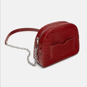 ZARA Printed Red Crossbody Bag W/Chain Strap